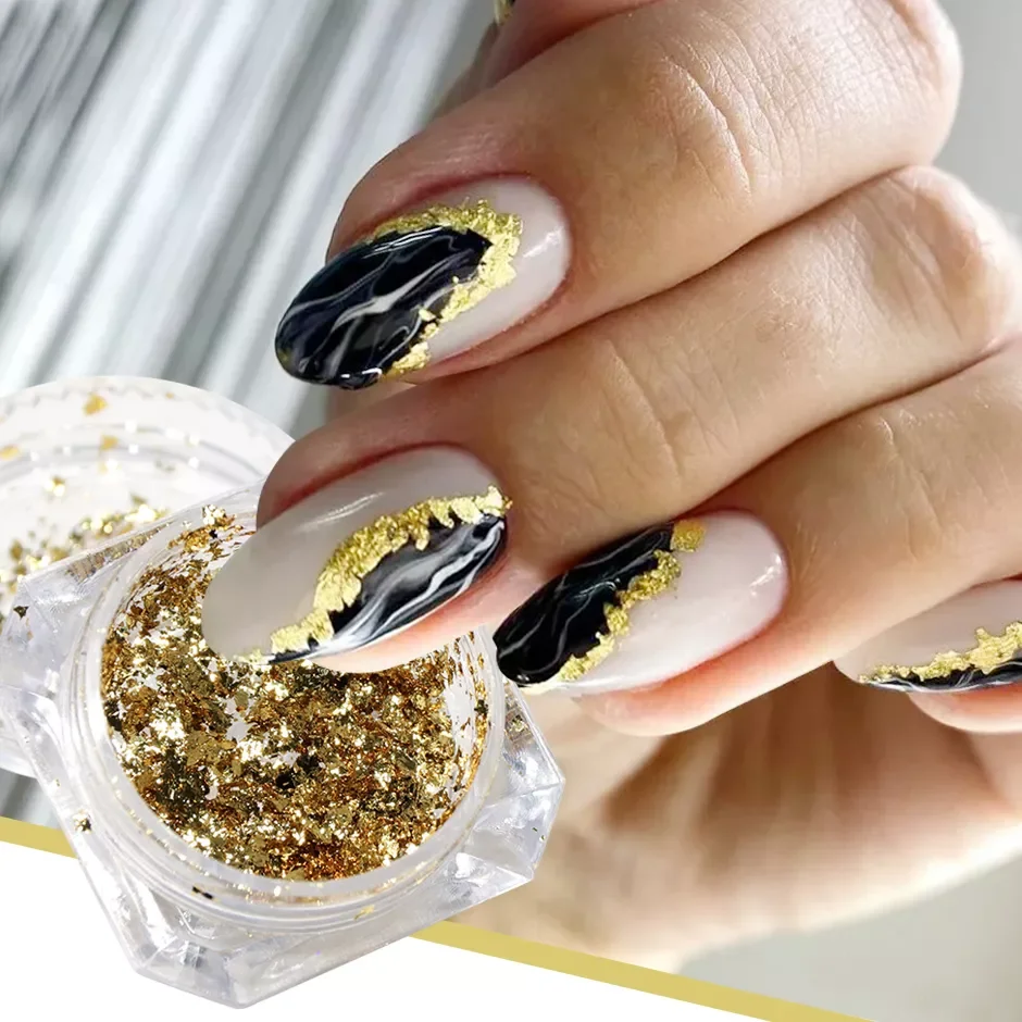 

Stunning Gold Foil Sequins Nail Glitter Flakes Sparkly Aluminum Foil Nail Art Decorations All for Manicure Accessories GLCB01-08