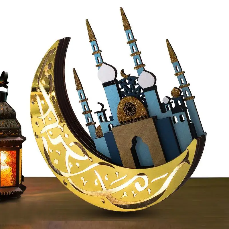 

Muslim Eid Night Light 3D Creative Wooden Moon Star Table Lamp LED Bedside Lamp Tabletop Decor Islam Mubarak Ramadan Decor