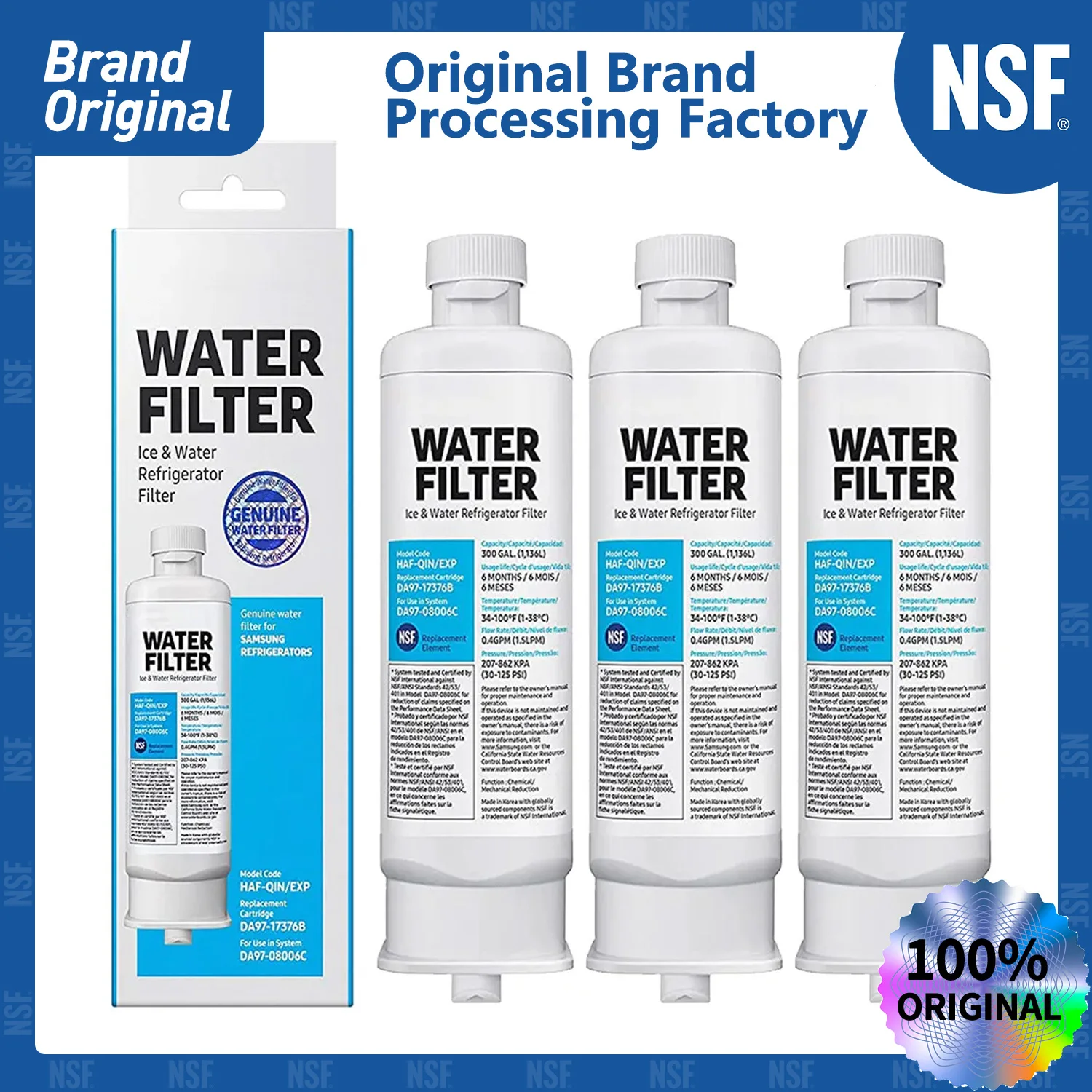 

NSF Certified Brand Genuine Samsung DA97-17376B Refrigerator Water Filter for HAF-QIN / EXP DA97-08006C RF23M8070SG RF23M8070SR