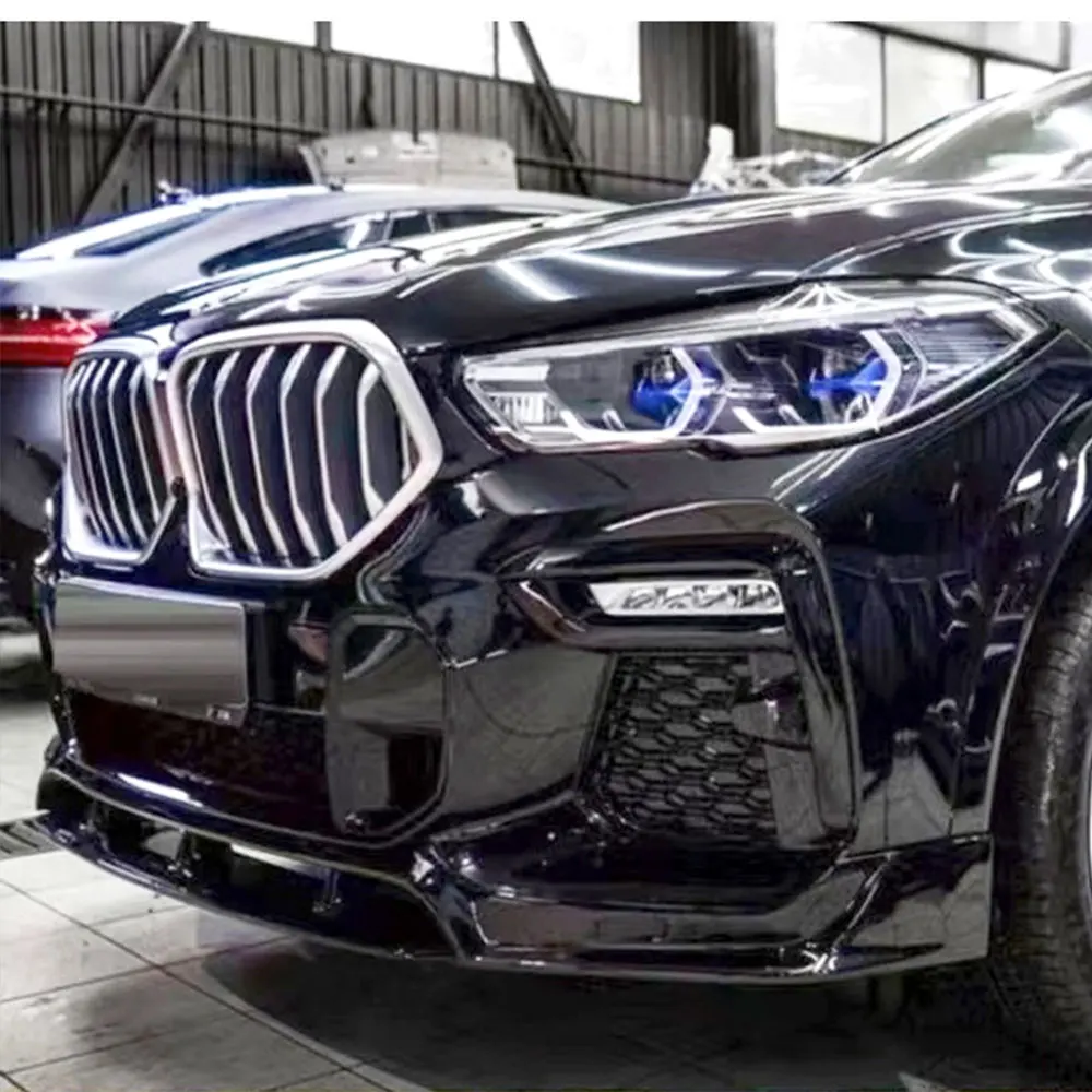 Фото Для BMW X6 G06 2020-2023 передний бампер Iip, разделитель подбородка, диффузор, спойлер, дефлектор, черный карбоновый АБС-пластик, аксессуары для тюнинга P №3