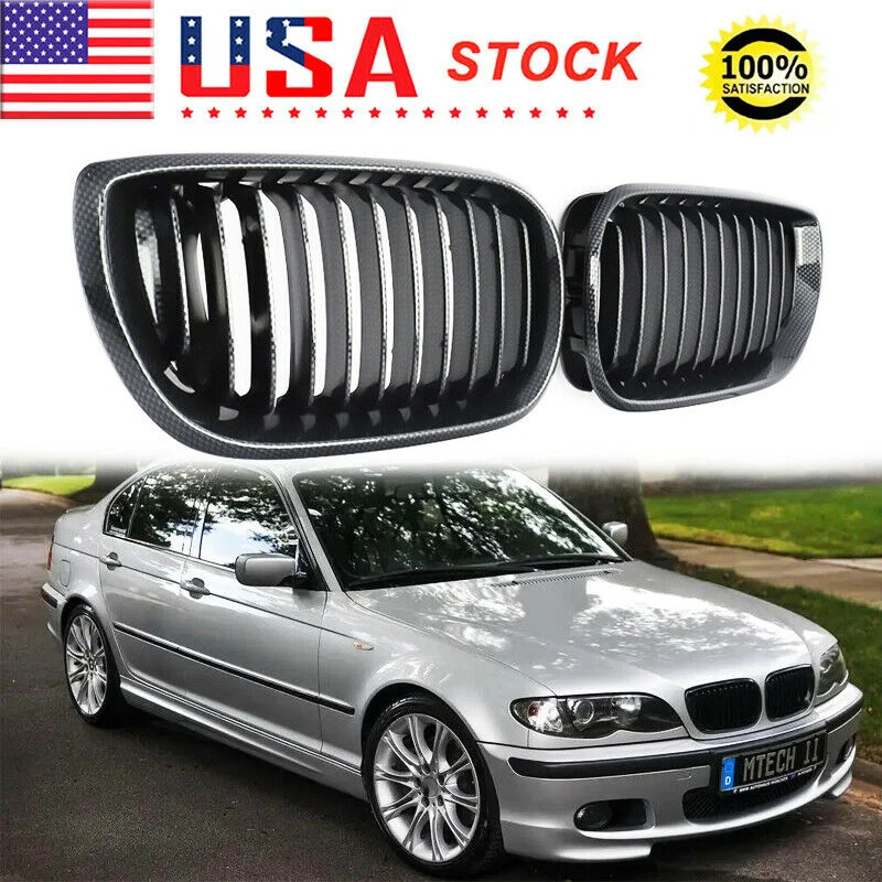 

Front Kidney Grille Carbon Fiber Look For BMW E46 Sedan 325i 330i 335i 2002-05