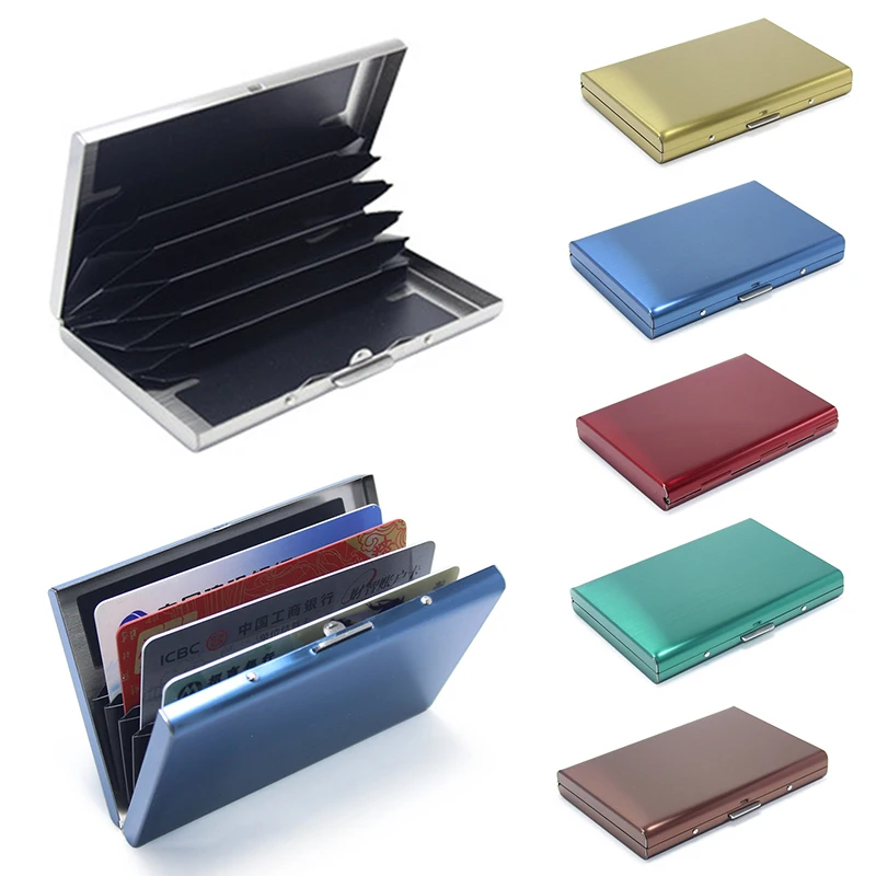 

Stainless Steel Slim 6 Slots Card Holder Anti-theft Solid Color Multifuction Business Credit Card Holder Portable Card Wallet