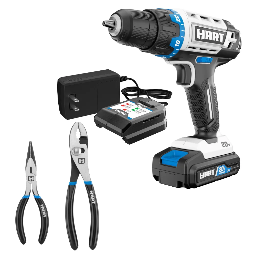 20-Volt Cordless 3/8-inch Drill/Driver Kit and 2-Piece Pliers Set Bundle Workpro  Multifunctional Tool  Electric Tools