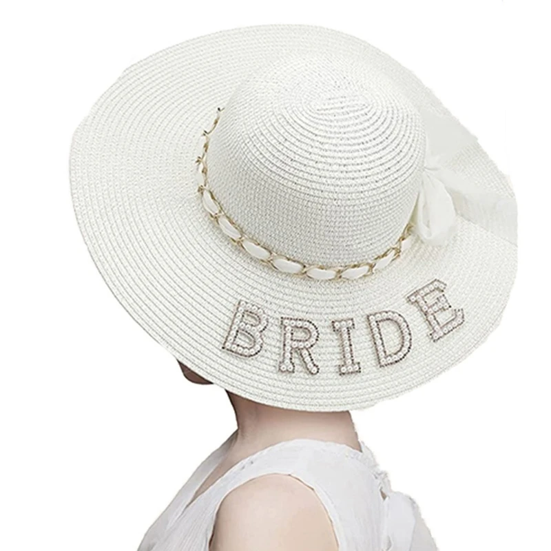 

Straw Hat Bridal Hat Wide Brim Protections for Beach Engagement Gift