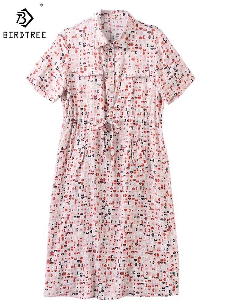 

Коллекция 91.2% года; Шелковое платье из тутового шелка для мамы; Элегантное платье с принтом на шнуровке; Модное базовое платье-рубашка; Сезон лето-осень; Новинка 2023 года; D38821QM