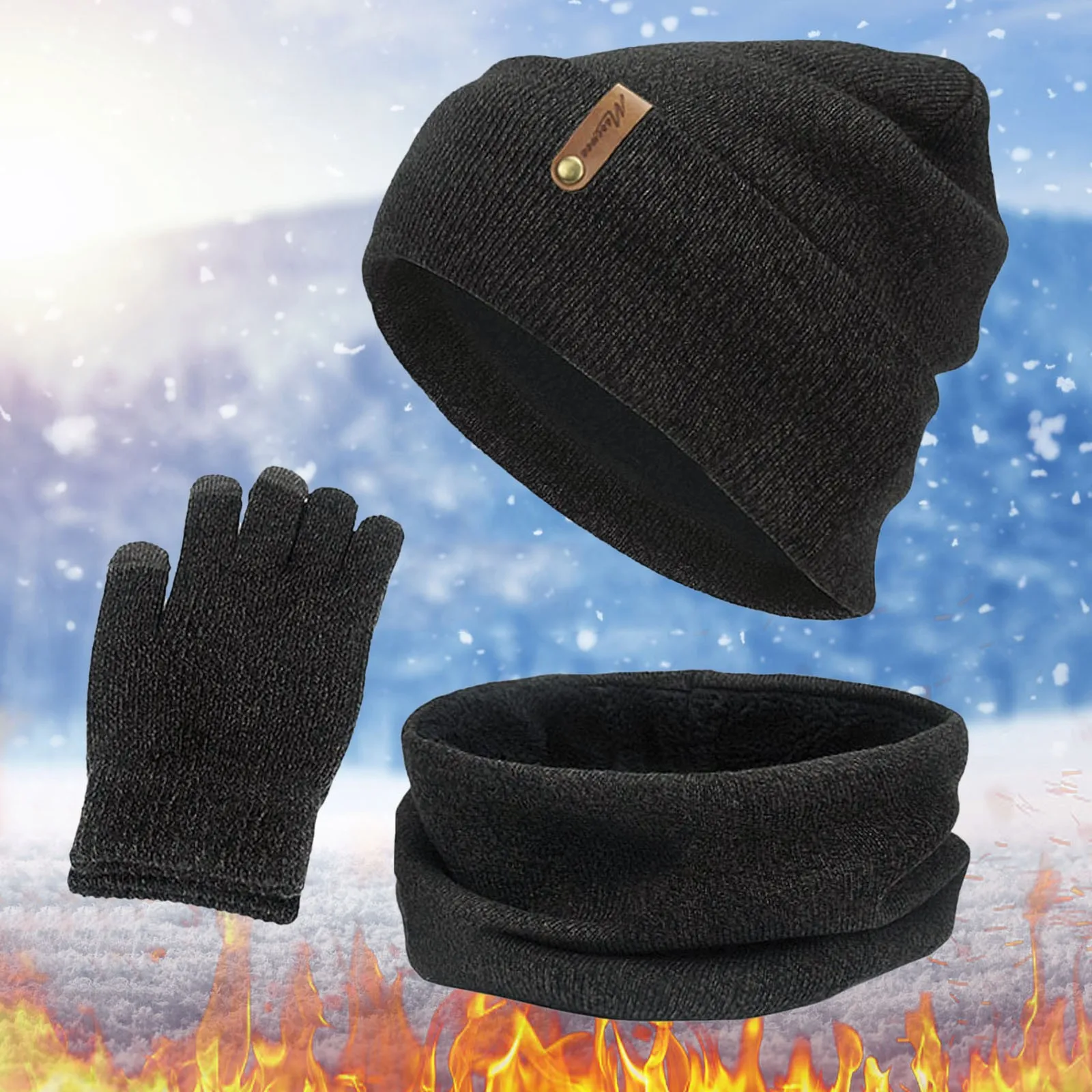 

Three Pieces Wool Hat Scarf Gloves Women And Men Autumn Winter Warm Slouchy Winter Snow Knit Cap Screen Mittens Scarves Sets