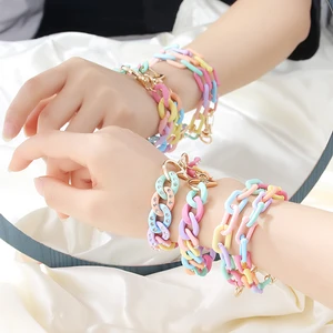 Bohemian Colorful Painted Aluminum Chain Charm Bracelet Jewelry For Women Fashion Trendy Cross Chain Bangle Bracelet