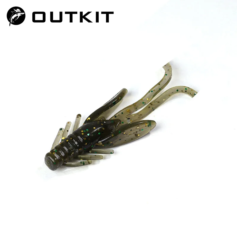 Outkit 10шт. Поплавки-джиги из силикона, мягкая приманка червь-омар для рыбалки, 45мм, креветка, тонущая, вращающиеся хвосты, морской.