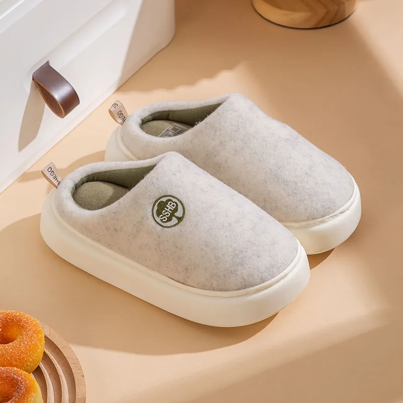 Autumn Winter 2022 New Men's And Women's Indoor Simple Solid Color Thick Sole Soft Comfortable Home Couples Latex Cotton Slipper