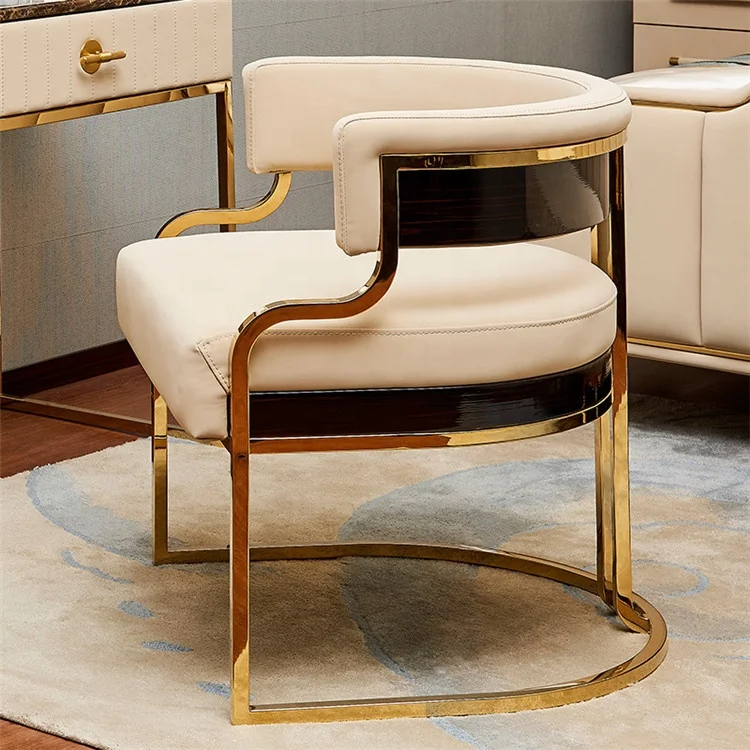 

Роскошное Золотое кресло с белой кожаной обивкой, дизайнерская мебель для гостиной, домашние диваны