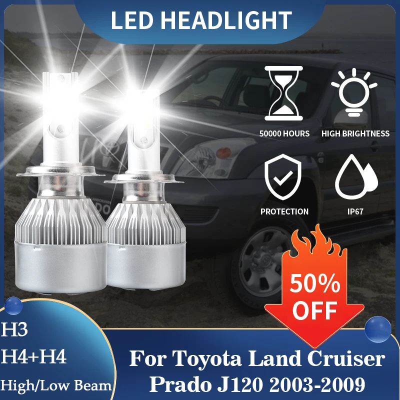 2X фонари головного света H4 H3 для Toyota Land Cruiser Prado J120 2003 2004 2005 2006 2007 2008