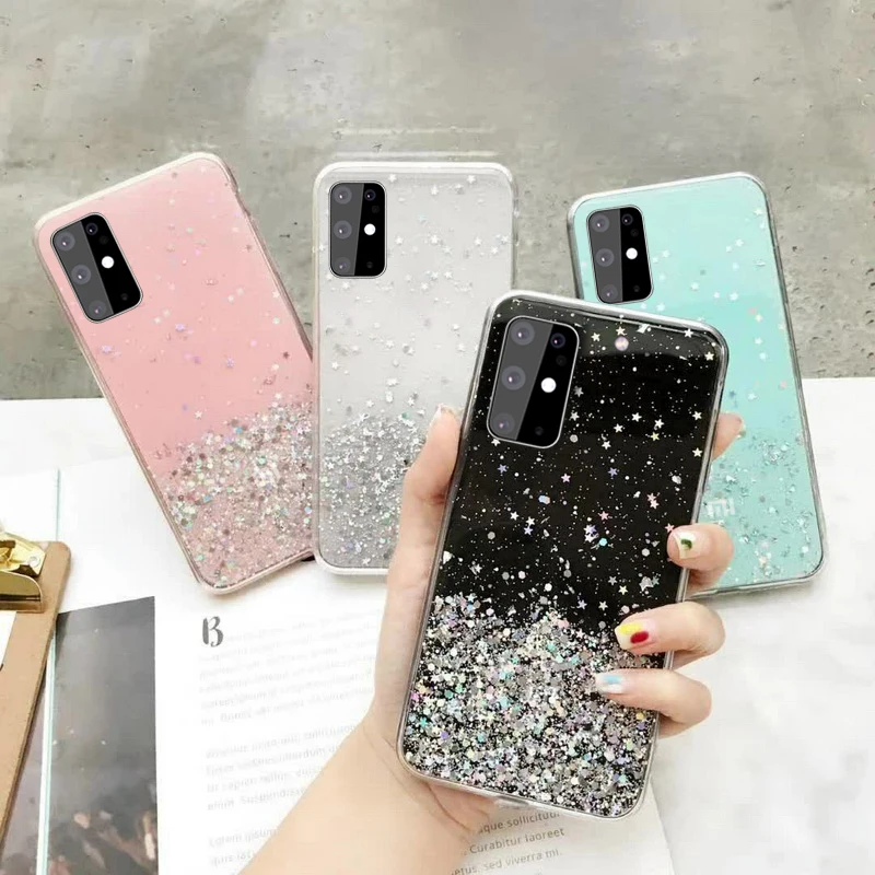 

Clear Glitter Star Case Cover for Samsung Galaxy A52 A72 A12 A42 A21S A31 M12 A51 A71 M31 M31S S20 FE M21 m21s A32 M32 A22 A32
