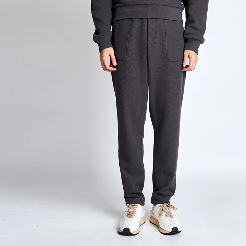 

Men Pants Trousers Spring Autumn Fashion Solid Color Loose Track Pants Men Pocket Stitching Lace-up Mid-Waist Straight-Leg Pants