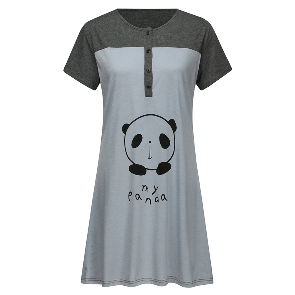 

Women Summer Cotton Blend Casual Nightwear Round Neck Nursing Cartoon Print Breastfeeding Dress Maternity Short Sleeve Soft