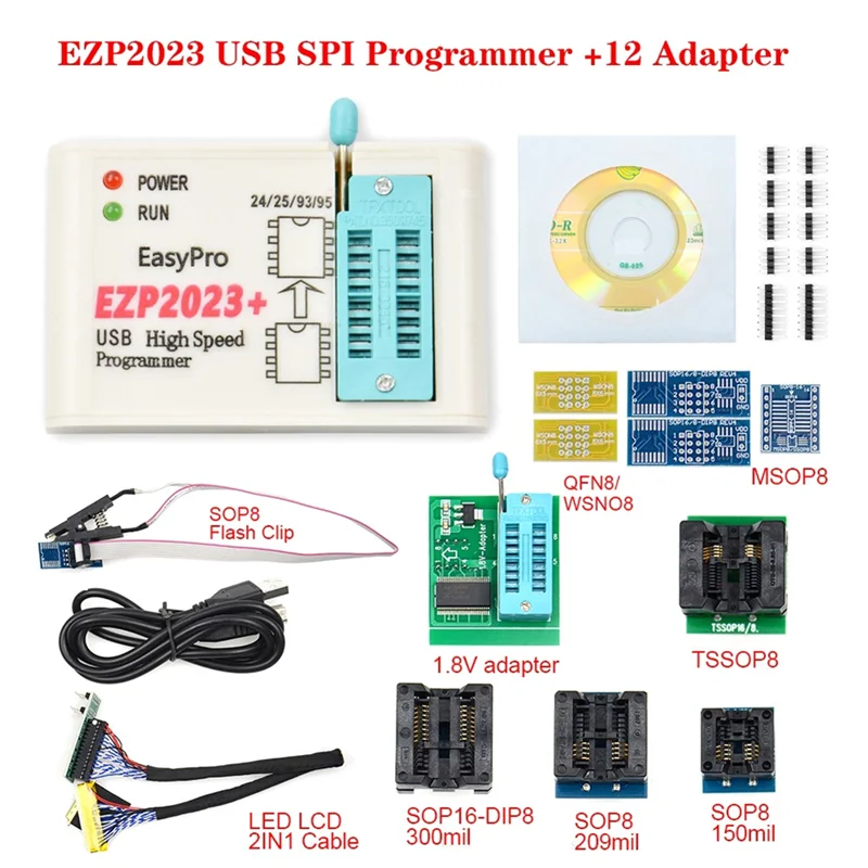 Фото Daily EZP2023+ Высокоскоростной программатор SPI FLASH Полный комплект + 12 адаптеров Поддержка 24/25/93/95 EEPROM Bios 25T80 Горящая автономная копия №4