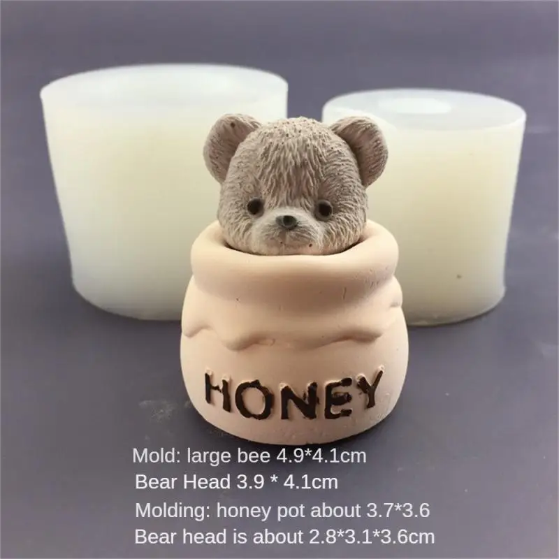 1PC Korean Version of Teddy Bear Honey Jar Silicone Mold Chocolate Baked Cake Aromatherapy Candle Gypsum Dropping Glue