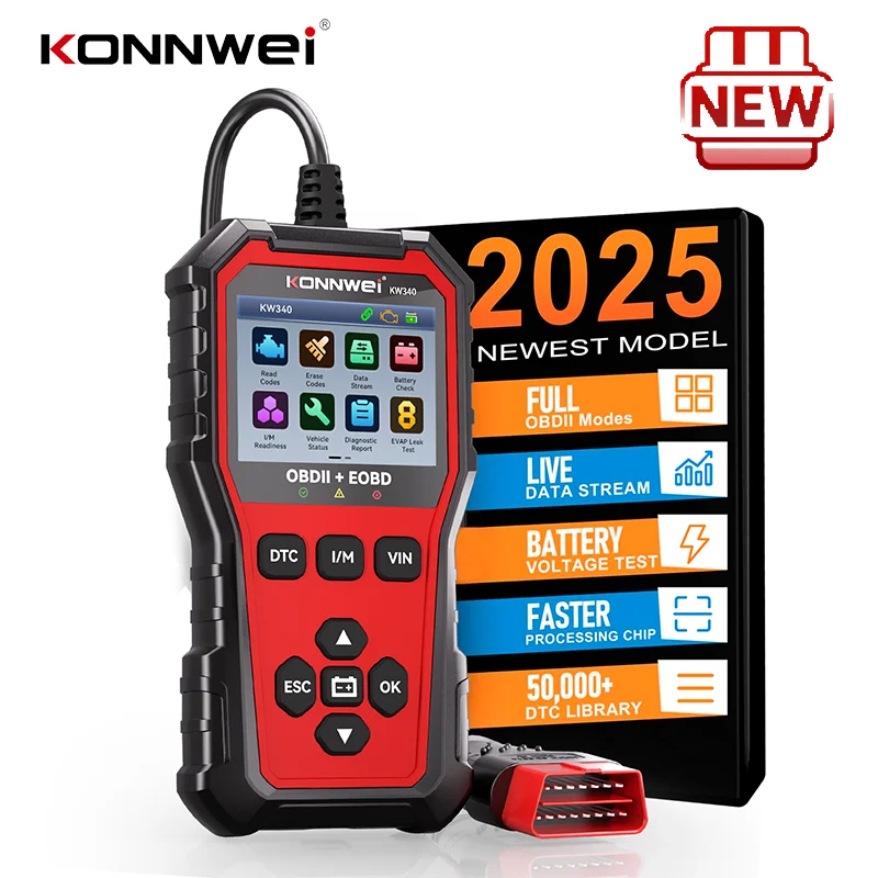 

KONNWEI KW340 Автомобильный CAN OBD2 EOBD Диагностический инструмент Тест аккумулятора двигателя Читать код неисправности Чис...