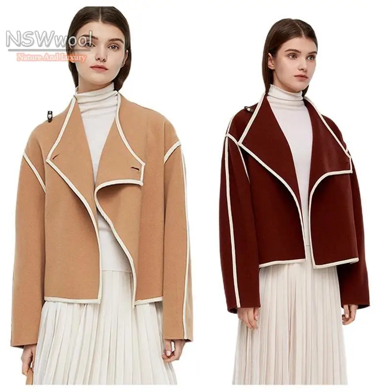 

Camel Wool Coat Drop-shoulder Lapel-collar Loose Jacket High Street Niche Design Women 2022 Autumn Winter Short Coat