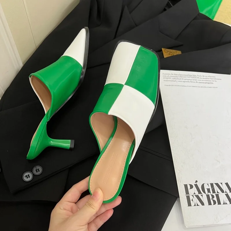 

Fashion Women Slippers Round Toe Summer Dress Shoes Thin High Heels Fashion Party Pumps Outdoor Slides Slippers Pumps Sandals