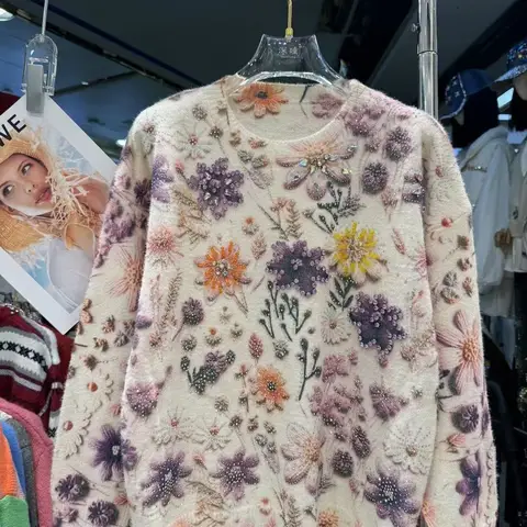 Женский свитер с блестками и бриллиантами, вязаный пуловер, осенне-зимний трикотаж, топы, женская одежда