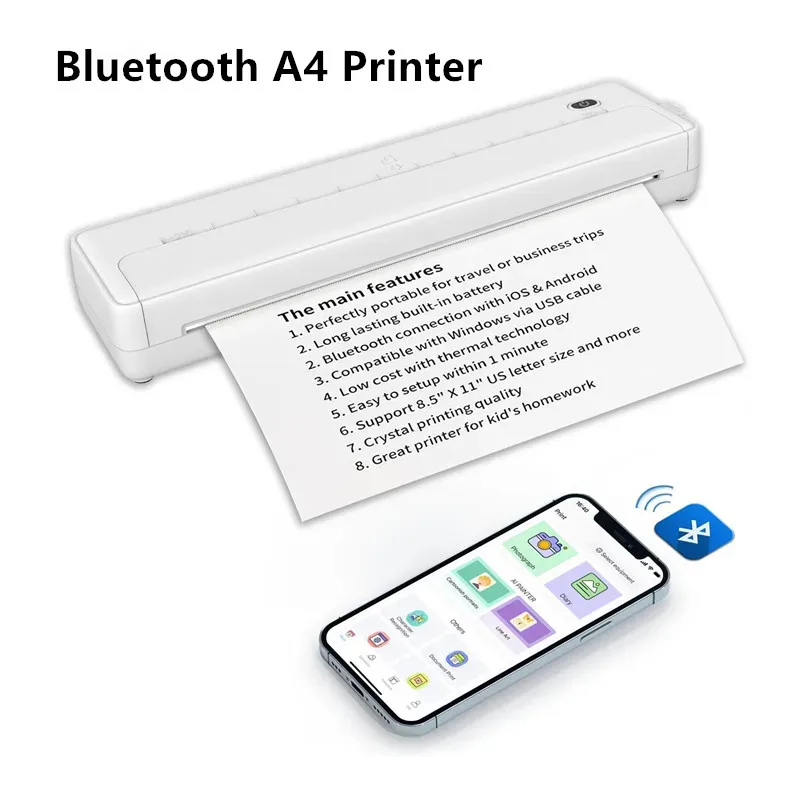 Портативный термопринтер формата А4 поддерживает термальную бумагу 8 26x11 69 дюйма