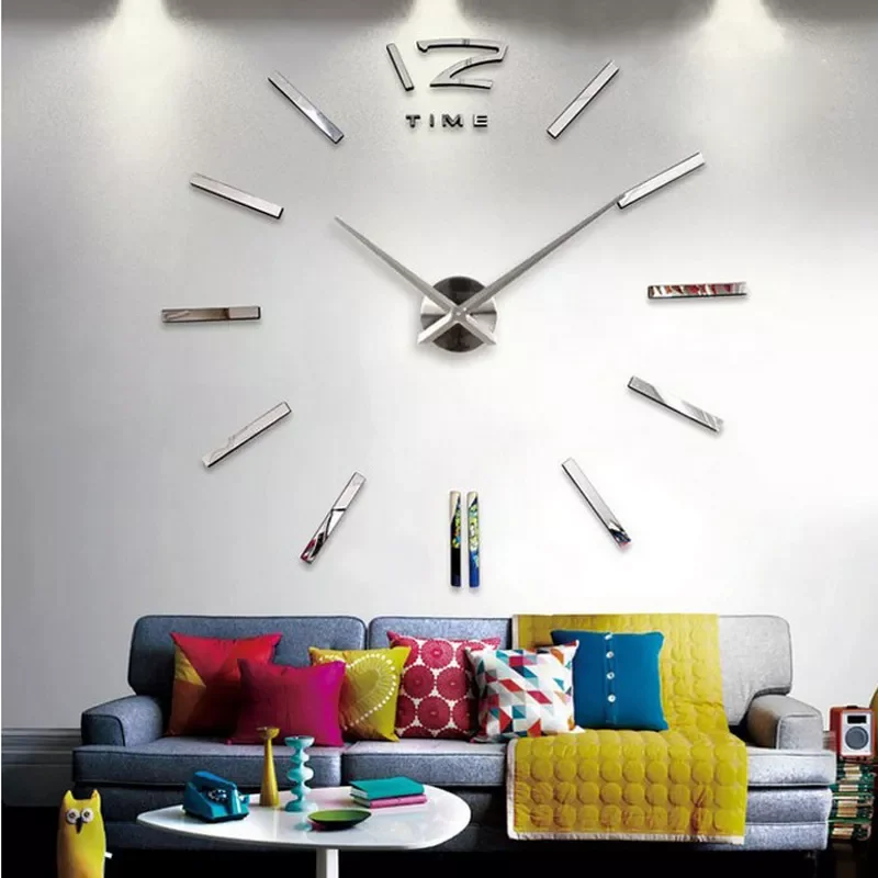 Real big wall clock rushed mirror 3D clock   wall sticker diy living room home decor fashion watches arrival Quartz wall clocks