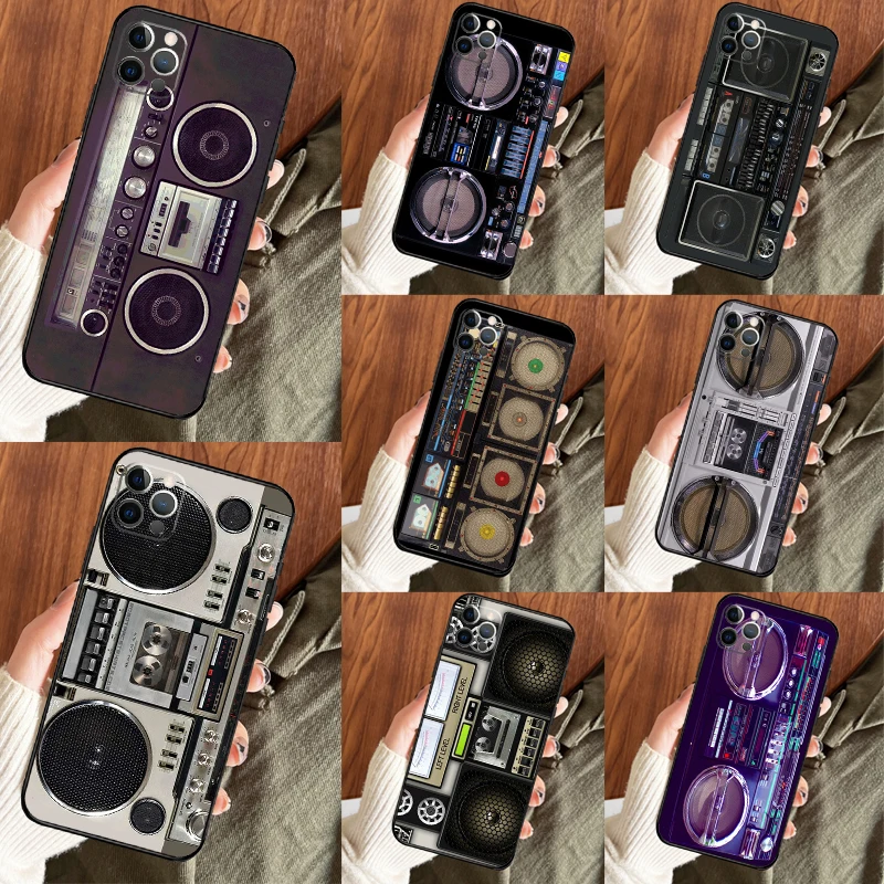 Retro Black Boombox Bumper Phone Case For iPhone 14 13 12 11 Pro Max XS X XR 7 8 Plus SE 2020 12 13 Mini Cover