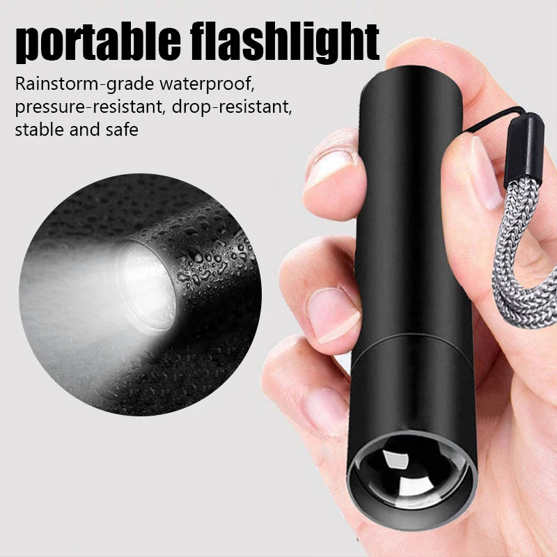 

5V Mini LED Flashlight USB Rechargeable Flashlight Waterproof Torch Telescopic Zoom Portable Torch for Night Camping Hiking