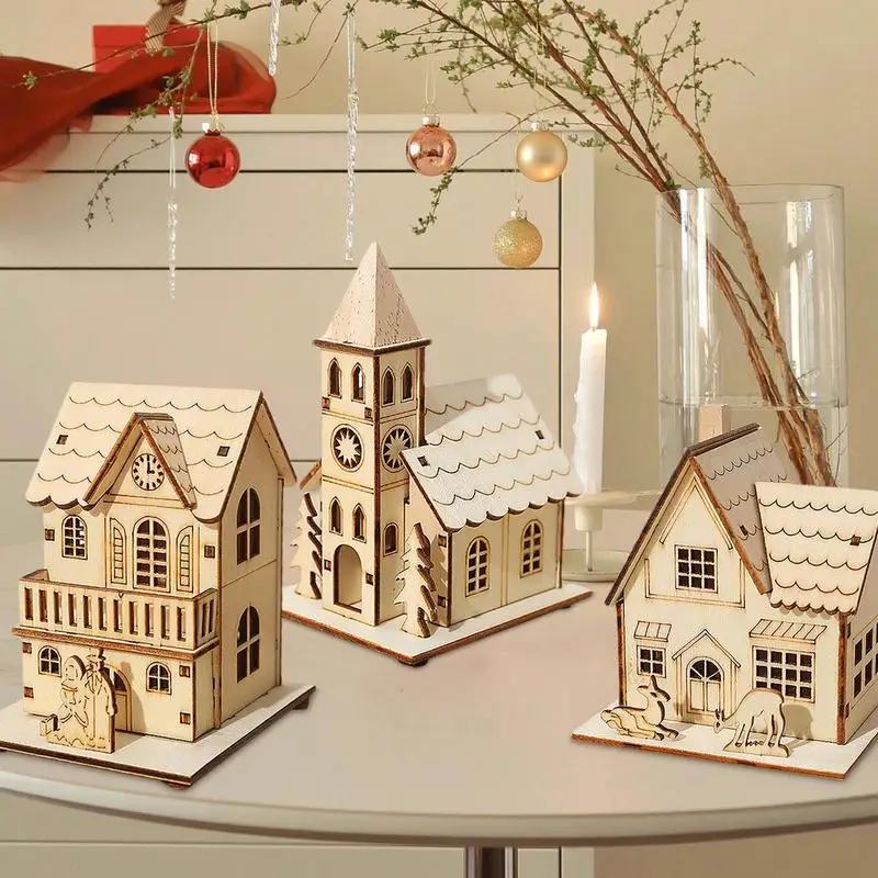 2025 Рождественский деревянный светящийся орнамент в виде кабины светодиодный