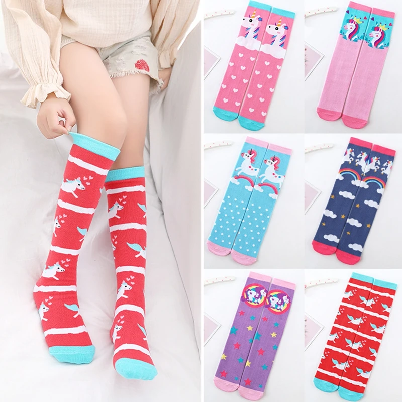 

Cartoon Girls Socks Girls Toddlers Baby Socks Kids Knee High Long Soft Cotton Stripped Children Stocking School Clothes 3-12Y