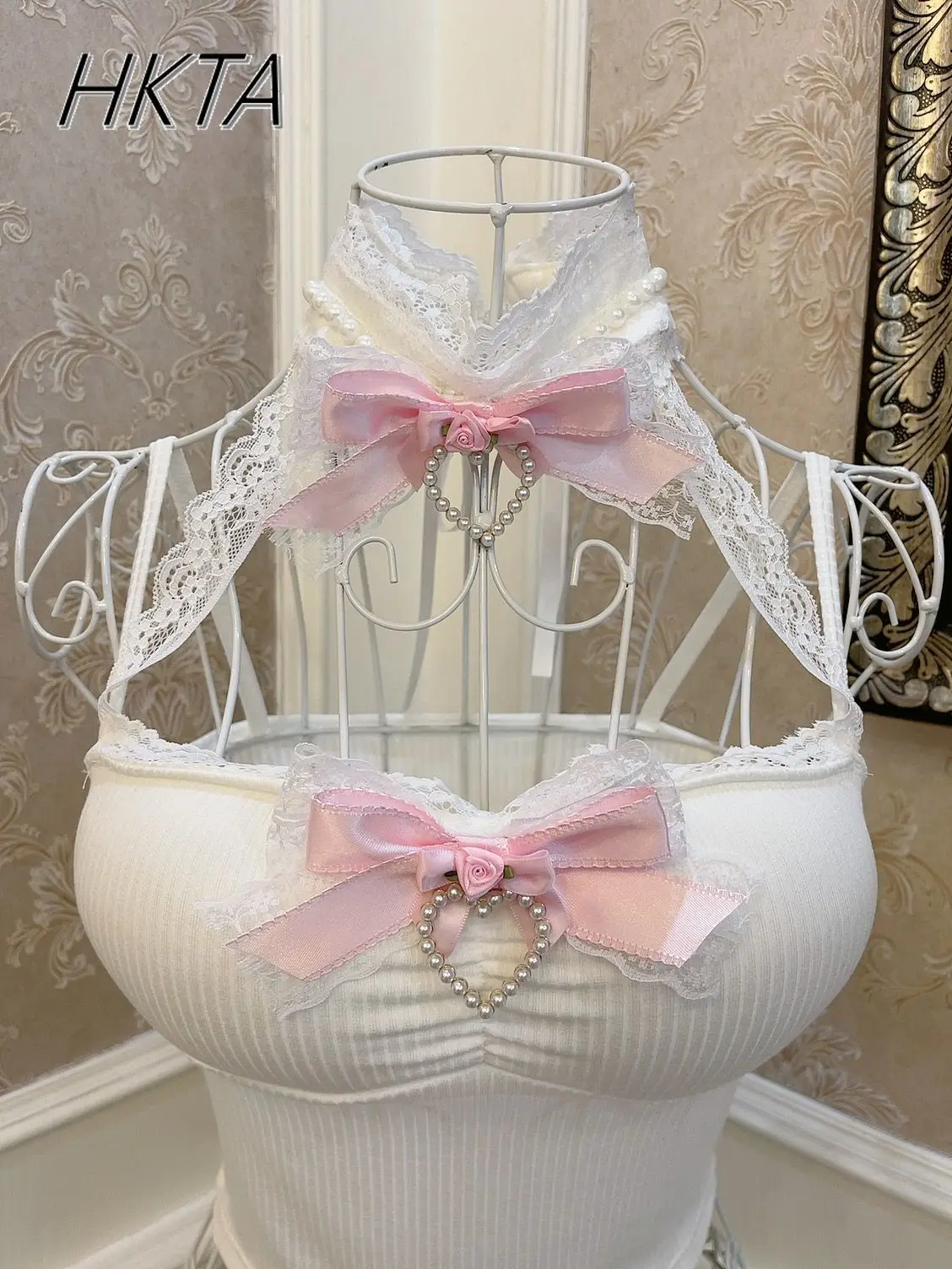 Y2K Aesthetic Kawaii Girls Sweet Rose Bow Белый жилет Женский шикарный жемчужный кружевной край