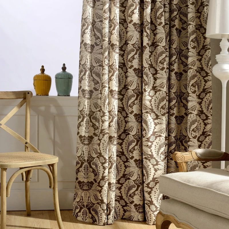 

Modern Minimalist Hall Curtain Rustic Cotton and Linen Printed Curtains for Living Room Bedroom Custom Brown Window Screens