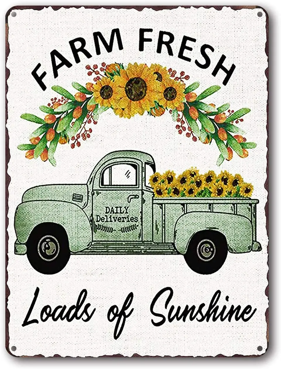 

Vintage Sunflower Tin Signs Green Car Farmhouse Home Wall Decor Metal Signs 8x12 inch