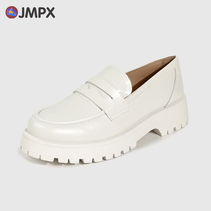 

JMPX 2022 Brand Women Real Leather Shoes Fashion Autumn White High Platform Thick Heel Shoes Big Size 42 Woman Office Lady Pumps