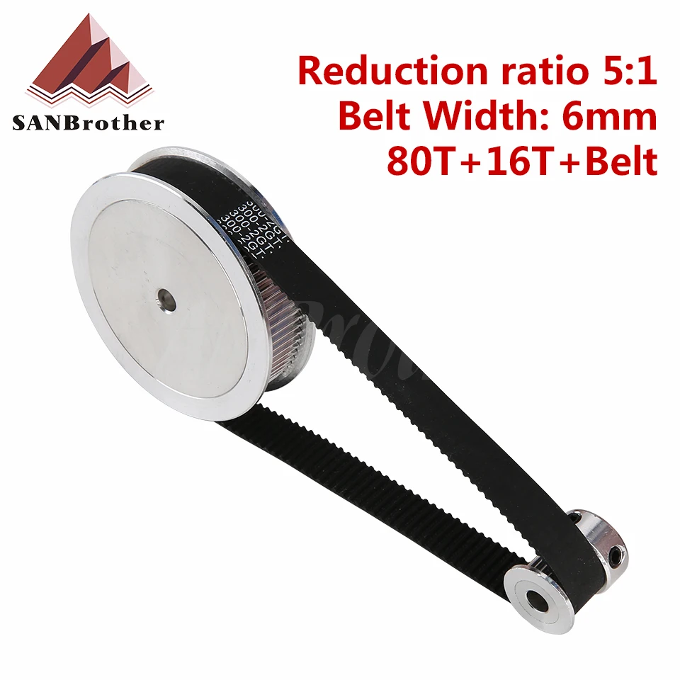 

Timing Belt Pulley Set GT2 80teeth 16teeth Reduction 5:1/1:5 3D printer accessories width 6mm Bore5 6 8mm for Voron Motion Parts