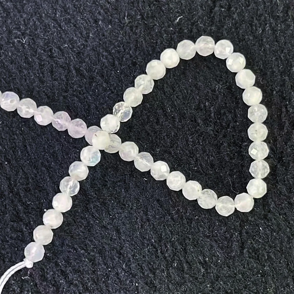 Natural White Selenite Flash Beads Stone Blue Moonstone Faceted Round Loose Beads For Jewelry Making Bracelet Necklace 2/3/4MM