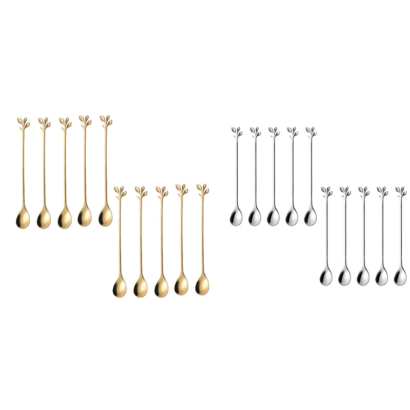 

Горячая Распродажа, искусственная посуда из нержавеющей стали, 10 чайных ложек, десертные ложки с листьями, столовые приборы, десертные ложк...