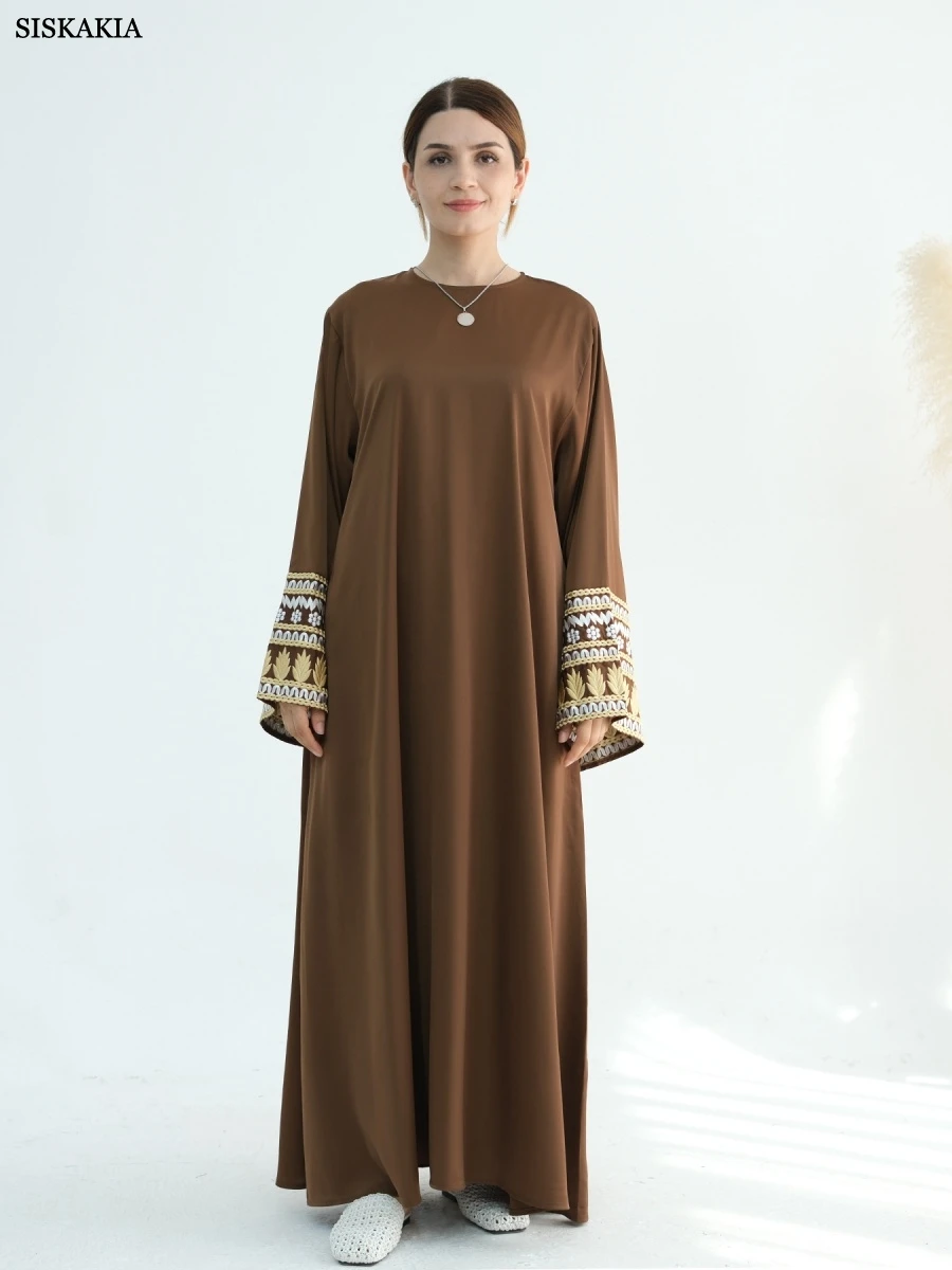 1.Siskakia Рамадан мусульманское элегантное свободное платье макси с рукавами и