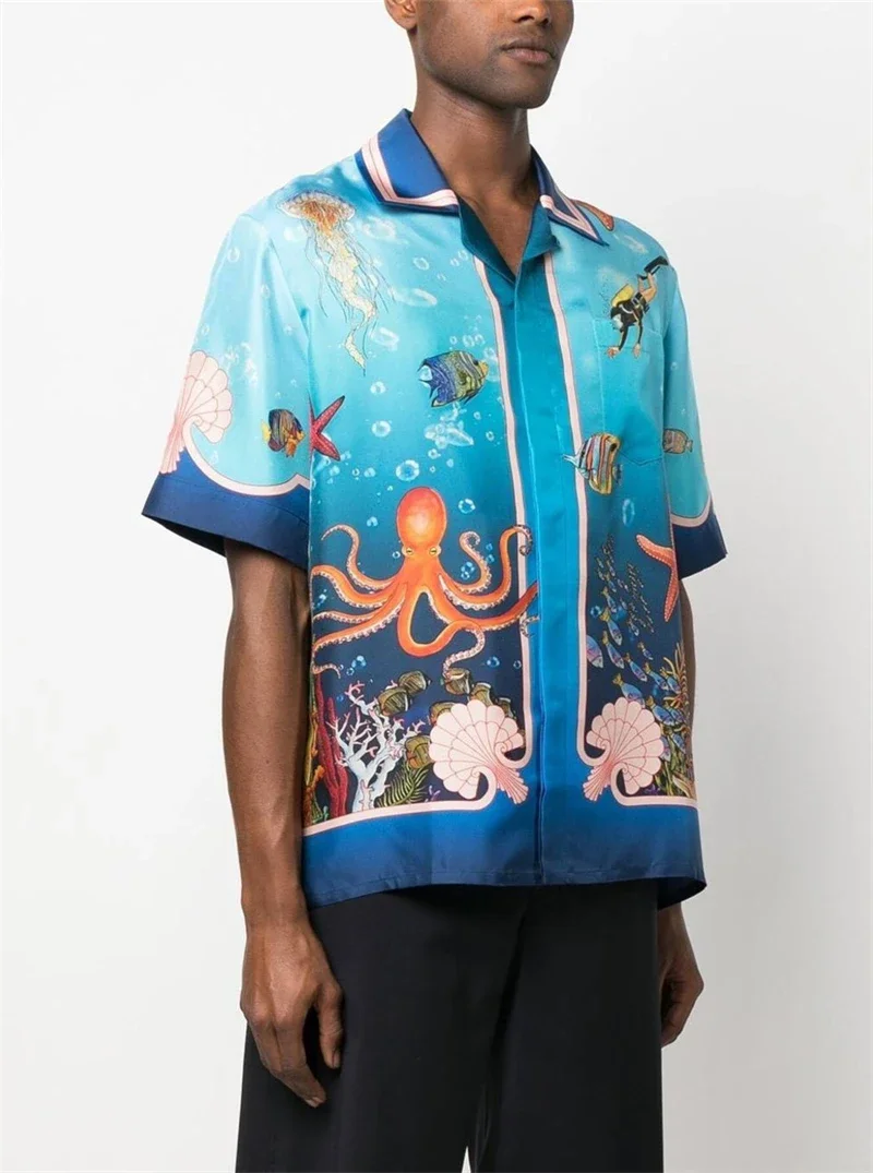 

New Marine Life World Casablanca Silk Shirt Hip-Hop Men Women Short Sleeve Hawaii Beach Shirts