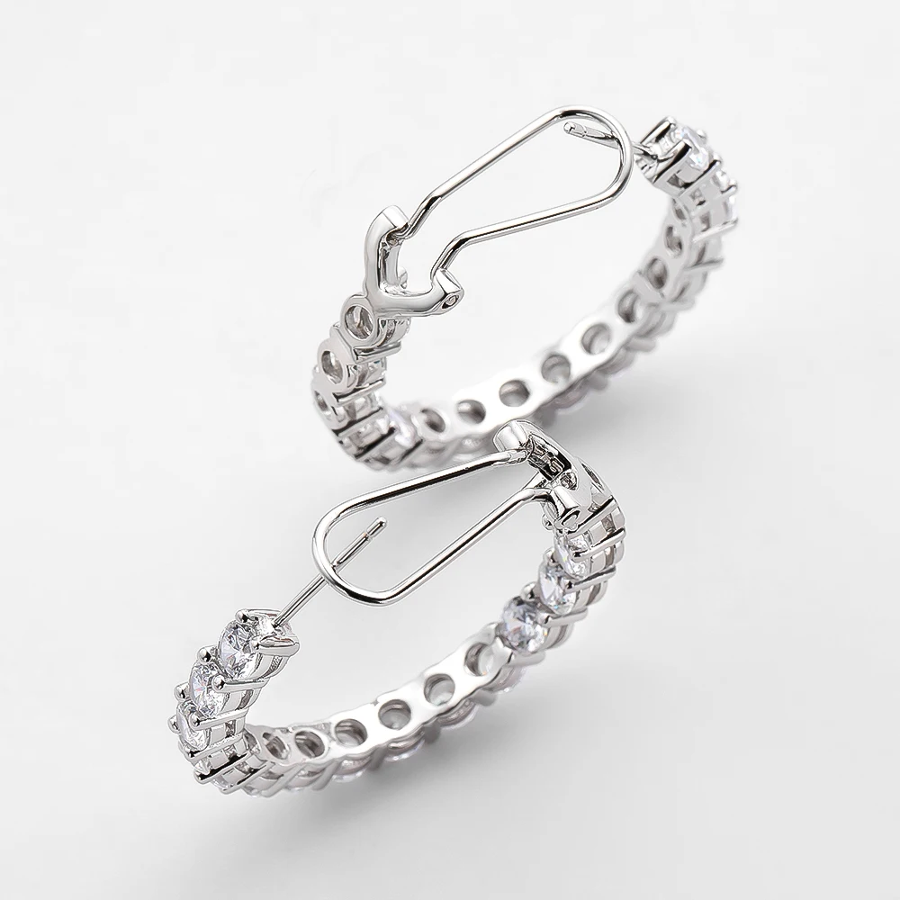 OEVAS Luxury 100% 925 Sterling Silver Created Diamond Gemstone Hoop Earrings Wedding Engagement Fine Jewelry Gifts Wholesale |