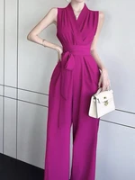 women summer elegant casual fashion jumpsuits office business party vintage slim rompers femme wide leg overalls clothes new
