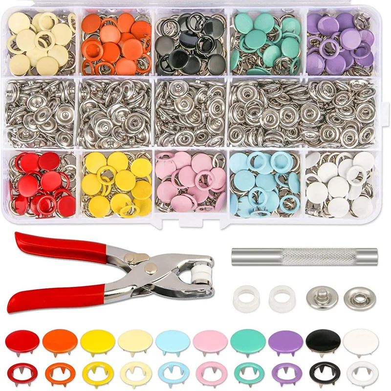 

Plier Tool + 100/200 Set 10 Colors Metal Sewing Buttons Hollow Solid Five-claw Buckle Metal Snap Buttons for Installing Clothes