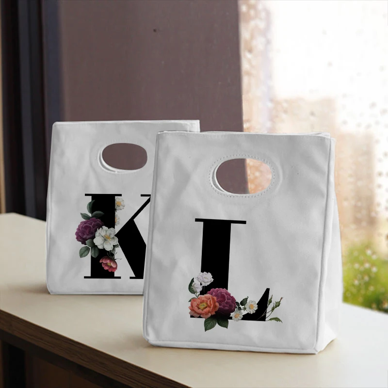

2022 New Letter Print Unisex Portable Ladies Lunch Bag Insulated Canvas Tote Bag Bag Container Food Storage Cooler Bag