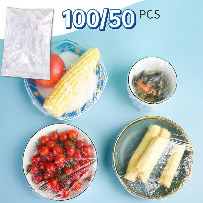 

100/50 Pcs/lot Disposable Food Cover Multifunction Plastic Bag Food Storage Kitchen Organizer Fresh Bag Fruit Bowls Caps Packing