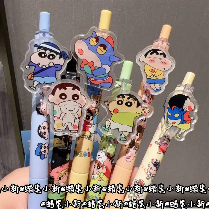 

1-6pcs Crayon Shinchan Anime 0.5mm Black Quick Dry Pen Unisex Gel Pen Cartoon Look Japan Ins Student Stationery Kids Toy Gift