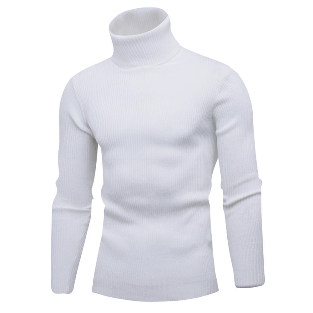 

Turtleneck Sweater Mens Pullover Casual Fitting High Collar Knit Long Sleeve Pullover Slight Stretch Solid Color