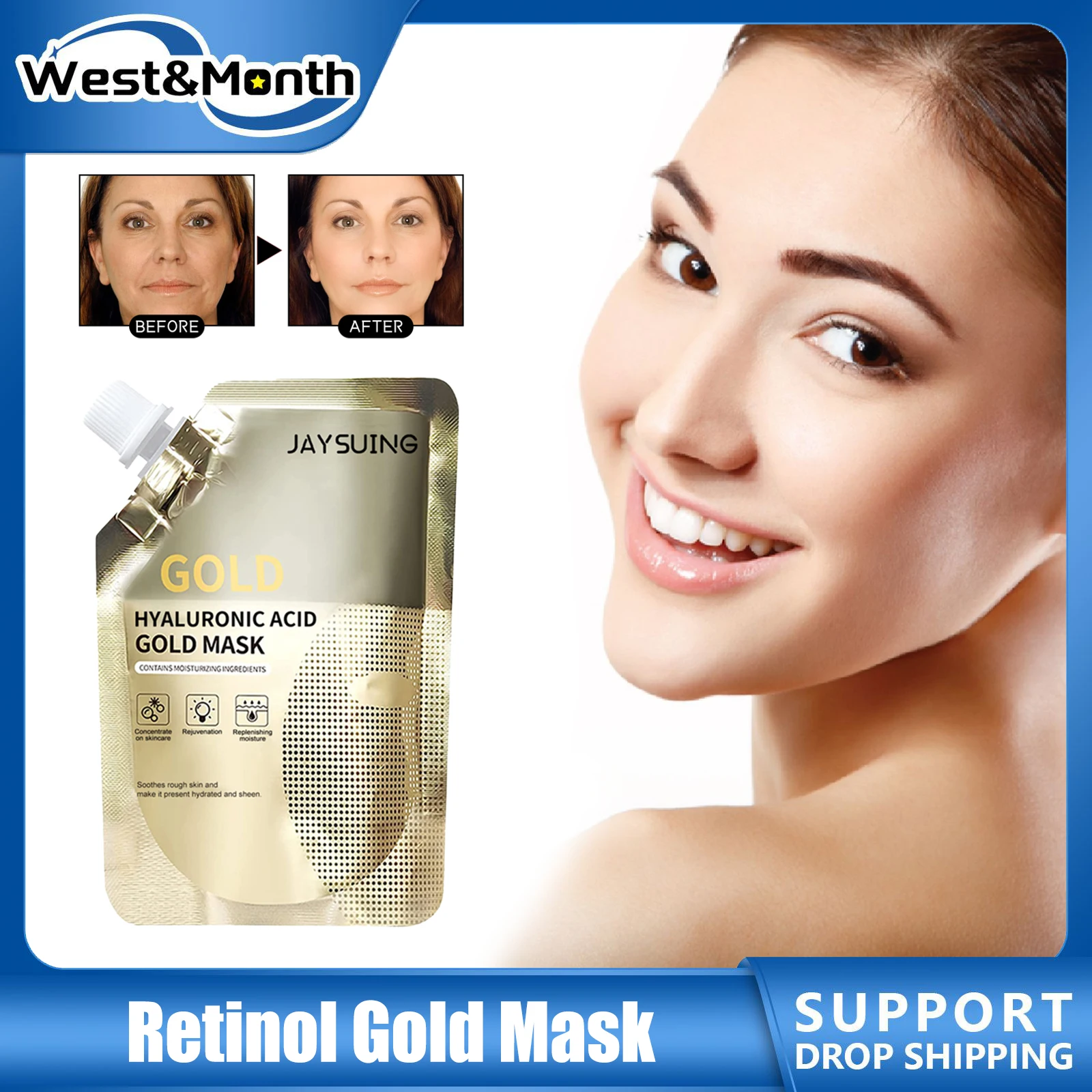 

Retinol Gold Mask Remove Wrinkle Firming Hydrating Shrink Pores Moisturizing Deep Cleansing Fade Fine Lines Anti-Aging Mask 100g