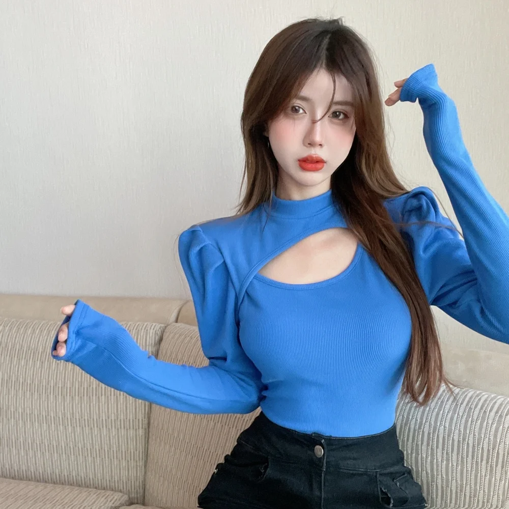 

Утепленная футболка с длинным рукавом и перфорацией, с начесом, с полувысоким воротником, весна-осень 2022, женская одежда