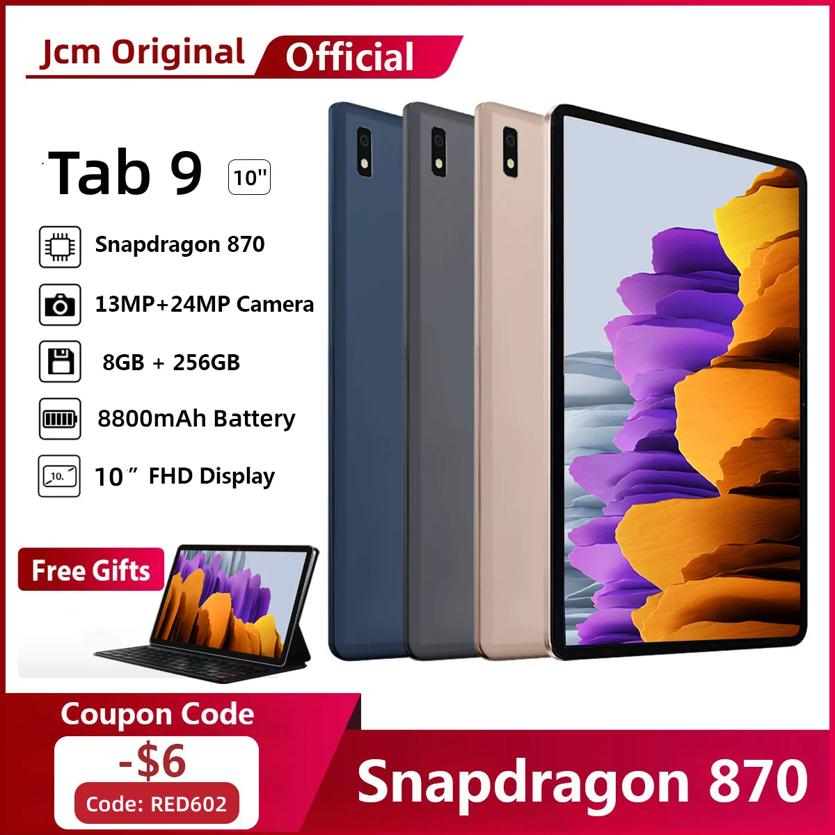 

2023 NEW Tab 9 Tablet Android 11.0 Tablet 10 Inch Global Version 256GB/512GB ROM Tablete WQHD+Display 5GWIFI 8800mAh Tablets
