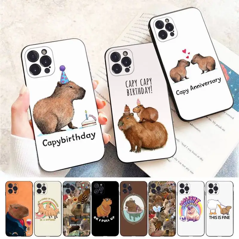 

Cute Cartoon Capybara Phone Case For iPhone 11 12 13 14 Pro Max Mini X XS Max XR 6 7 8 Plus SE2 Funda Shell